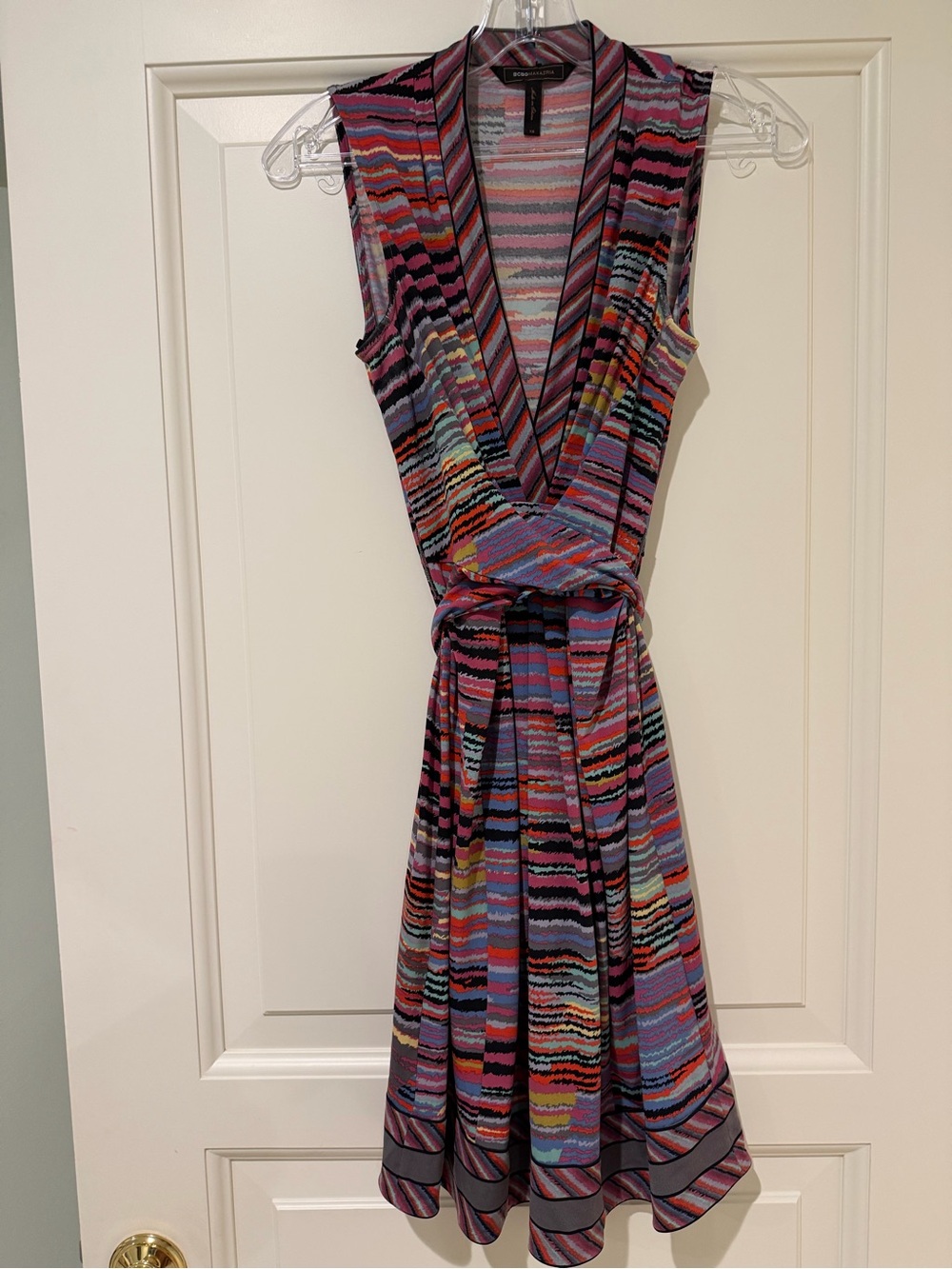 BCBGMAXAZRIA Multicolor Print Sleeveless Wrap Midi Dress XS